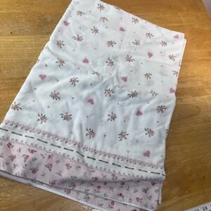 Vtg Flat Sheet Twin White Pink Floral Hearts Cottagecore Shabby Chic